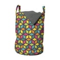 thumbnail image 1 of Geometric Laundry Bag, Colorful Cubes Funky Shapes in Various Tones Abstract Mosaic Tile Repetition, Hamper Basket with Handles Drawstring Closure for Laundromats, 13" x 19", Multicolor, by Ambesonne, 1 of 4