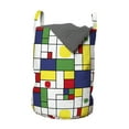 thumbnail image 1 of Geometric Laundry Bag, Colorful Design Squares and Rounds Green Yellow Blue Lavender and Vermilion, Basket with Handles Drawstring Closure for Laundromats, 13" x 19", White Multicolor, by Ambesonne, 1 of 4
