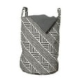 thumbnail image 1 of Geometric Laundry Bag, Hand Drawn Pattern with Diagonal Lines and Chevron-like Zigzag Design, Hamper Basket with Handles Drawstring Closure for Laundromats, 13" x 19", Ivory and Black, by Ambesonne, 1 of 4