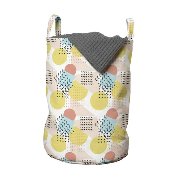 Geometric Laundry Bag, Modern Illustration with Unusual Trippy Lines and Simple Rectangle Shapes Print, Basket with Handles Drawstring Closure for Laundromats, 13" x 19", Multicolor, by Ambesonne