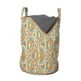 thumbnail image 1 of Geometric Laundry Bag, Quilt Style Striped Triangles Tessellation Design Polygonal Mosaic, Basket with Handles Drawstring Closure for Laundromats, 13" x 19", Orange Teal and Beige, by Ambesonne, 1 of 4