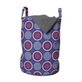 thumbnail image 1 of Geometric Laundry Bag, Retro Inspired Symmetric Pattern with Abstract Rounds and Circles, Basket with Handles Drawstring Closure for Laundromats, 13" x 19", Dark Violet Multicolor, by Ambesonne, 1 of 4
