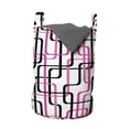 thumbnail image 1 of Geometric Laundry Bag, Sixties Inspired Wavy Lines Vibrant Image Curved Stripes Funky Pattern, Basket with Handles Drawstring Closure for Laundromats, 13" x 19", Hot Pink White Black, by Ambesonne, 1 of 4