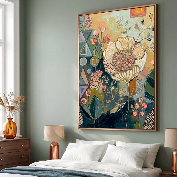 Geometric Leaf And Colors Poster , Poster Print Only