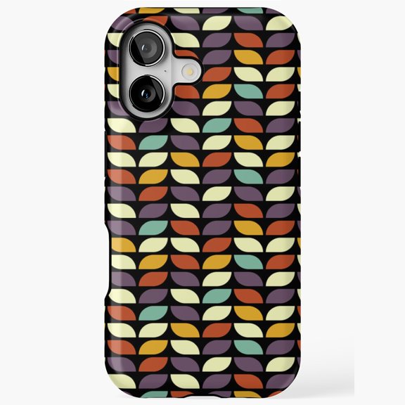 Geometric Leaf Pattern Dark Midmod Retro Abstract Style Case 17 16 15 14 13 12 11 Pro Max