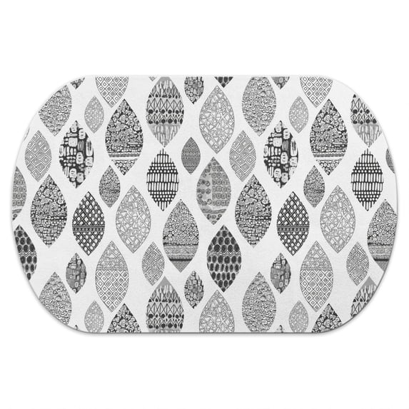Geometric Leaf White Pattern Diatomaceous Earth Bath Mat, Non-Slip Bath ...