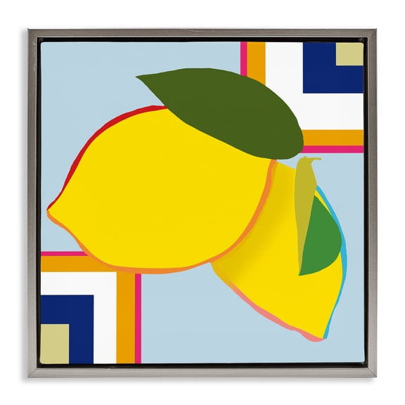 Stupell Industries Geometric Lemon Fruit Gray Framed Floater Canvas Wall Art, design by Daniela Santiago, 18 x 18