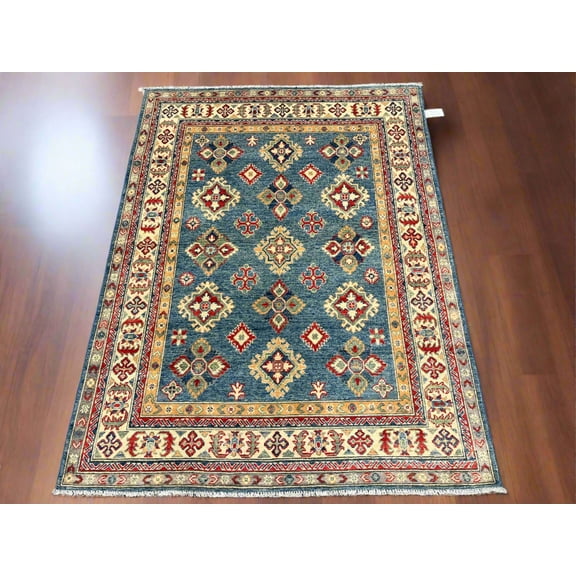 Geometric Light Blue 5X7 Kazak Oriental Rug # 13827