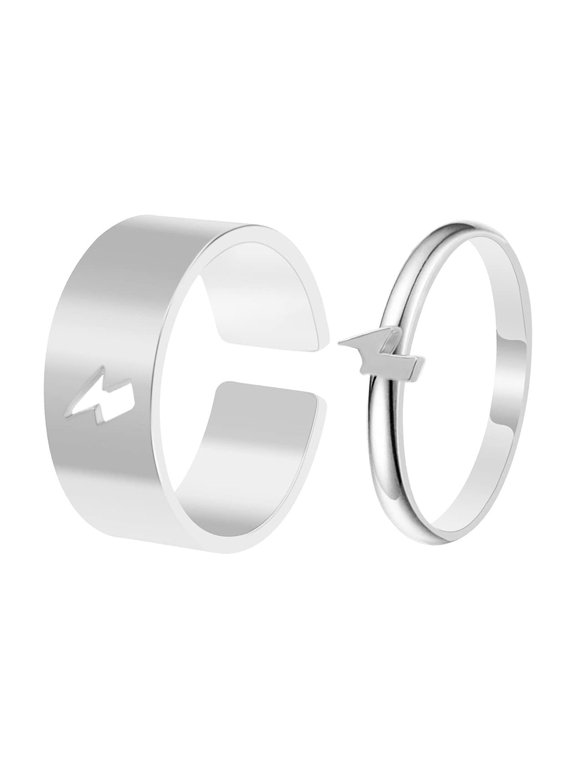Geometric Lightning Ring Set: Adjustable Opening, 2-Piece Alloy Rings, Unisex Design, Electroplated Finish