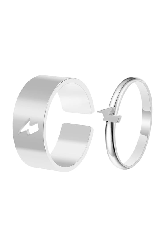 Geometric Lightning Ring Set: Adjustable Opening, 2-Piece Alloy Rings, Unisex Design, Electroplated Finish