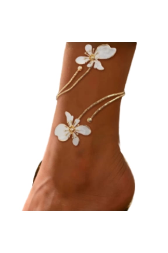Geometric Line 3D Enamel Flower Anklet, Elegant Beach Foot Jewelry