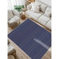 thumbnail image 1 of Geometric Line Area Rug for Bedroom 2.7x5 Ft Yellow Border Indigo Blue Background Super Soft fuzzy Throw Rug Non-Slip Fluffy Plush Indoor Floor Carpet for Living Room Nursery Home Decor, 1 of 8