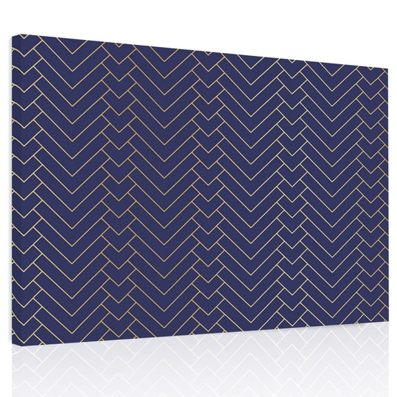 Geometric Line Canvas Print Wall Art, Yellow Border Indigo Blue Background Wall Decor Modern Artwork Paintings Pictures for Living Room Framed and Stretched Ready to Hang, 12" x 16"
