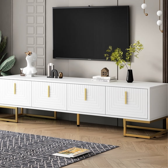 Geometric Line Design - Adjustable Height for Layout - TV Stand for 80'' - Organize Electronic Cables