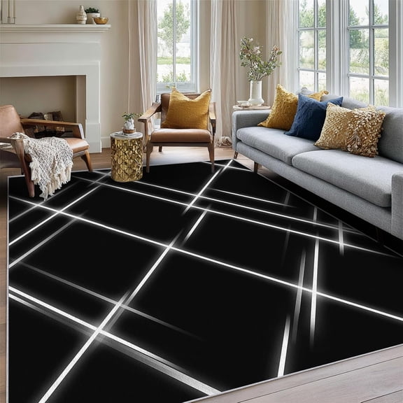 Geometric Line Diamond Grid Area Rug, Modern Design Carpet, Washable Non Slip Soft Low Pile, Living Room Bedroom Kitchen Office Mat 2x3ft