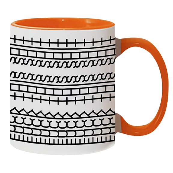 Geometric Line Pattern Ceramic Coffee Mug Minimalist Ergonomic Handle Novelty Daily Drink Cup For Home Office Coworker Gift(Orange-9.5x8.2cm)