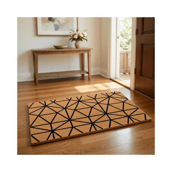 Geometric Line Pattern Doormat, Abstract Triangle Design Door Mat - Brown Coir PVC Outdoor Doormat (24x36 inches) 4351