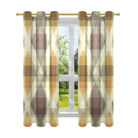 Geometric Line Pattern Semi Sheer Curtains for Living Room Bedroom Set of 2 Insulated Window Drapes