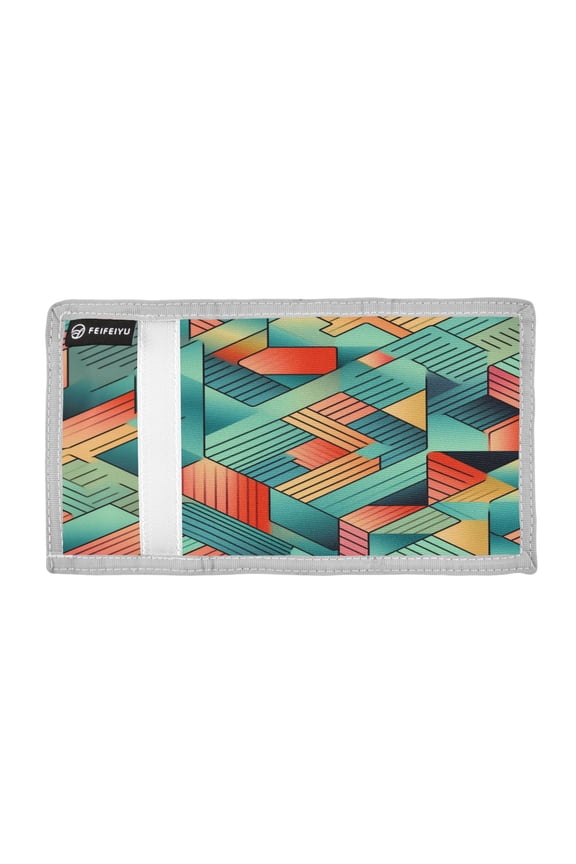 Geometric Line Patterns Trifold Wallets Card Holders Coin Pockets with Lanyards Portable Unisex