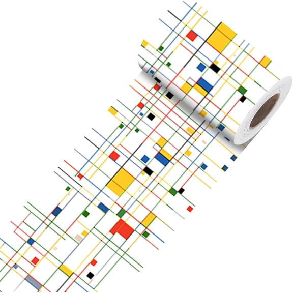 Geometric Line Peel And Stick Wallpaper Border PVC 3.9416.4 Ft Colorful Self-Adhesive Wall Trim For Home Office Living Room
