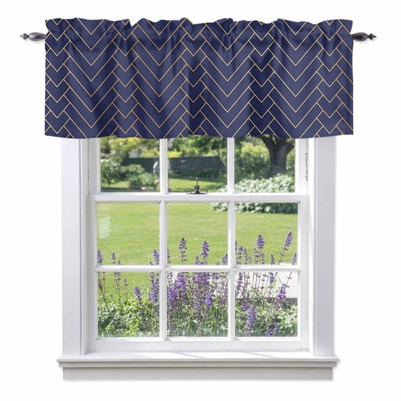 Geometric Line Valances for Windows, Yellow Border Valance Window Treatment Rod Pocket Short Curtains Valances for Kitchen Bathroom 54"W x 18"L