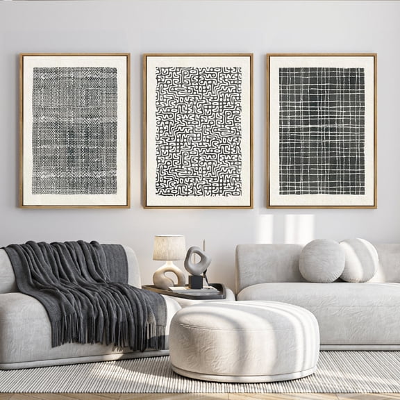 Geometric Line Wall Art Framed Modern Abstract Wall Decor Minimalist Neutral Canvas Artwork Set of 3 for Living Room Bedroom Office Bathroom 24"x36"