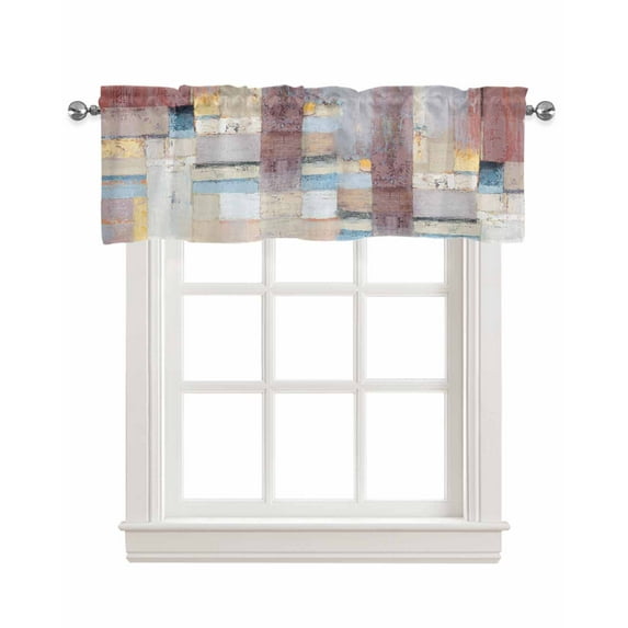 Geometric Linen Curtain Valance for Bedroom/Bathroom/Kitchen/Office/Living/Dining Room Window,Abstract Contemporary Painting Art Rod Pocket Topper Decorative Cafe Drapes Panel 54"x18"