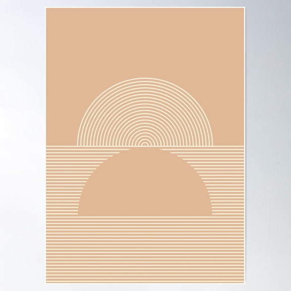Geometric Lines Design 8 In Shades Of Tan Beige (Sunrise And Sunset) Poster Wall Art, Modern Wall Decor For Living Room Bedroom, 16x24 UNFRAMED