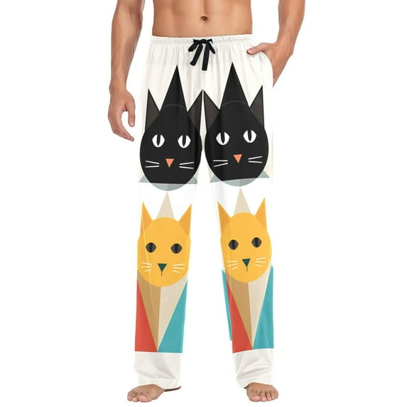 Geometric Lines Of A Cat Mens Cotton Pajama Pant Sleep and Lounge Bottons with Pockets