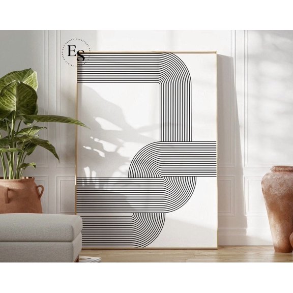Geometric Lines Print Mid Century Modern Minimalist Black Symmetrical Lines Stripes Poster Geometric Print Modern Abstract Wall Art