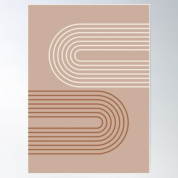 Geometric Lines Rainbow 19 In Terracotta Brown Tan Poster Wall Art, Modern Wall Decor For Living Room Bedroom, 24x36 UNFRAMED