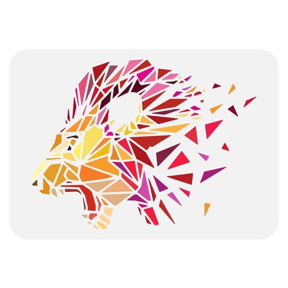 Geometric Lion Painting Stencil 8.3x11.7inch Plastic PET Roaring Lion Head Drawing Template Hollowed Geometric Broken Pattern Stencil Animal Theme
