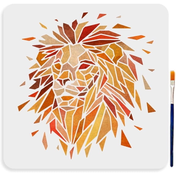Geometric Lion Stencil 11.811.8inch Jungle Lion Head Template with Paint Brush Forest Animal Stencil for Wall Home Decor DIY Craft Canvas diy