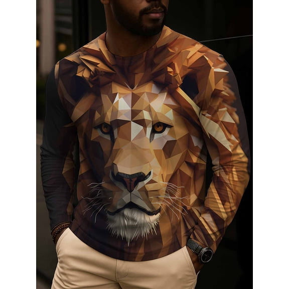 Geometric Lion men 250g colorful Classic Unisex Shirt Cotton tshirts Casual Unisex Shirt Printed tshirts Unique Design Unisex Shirt Printed tshirts Funny Unisex Shirt long Sleeve tshirts