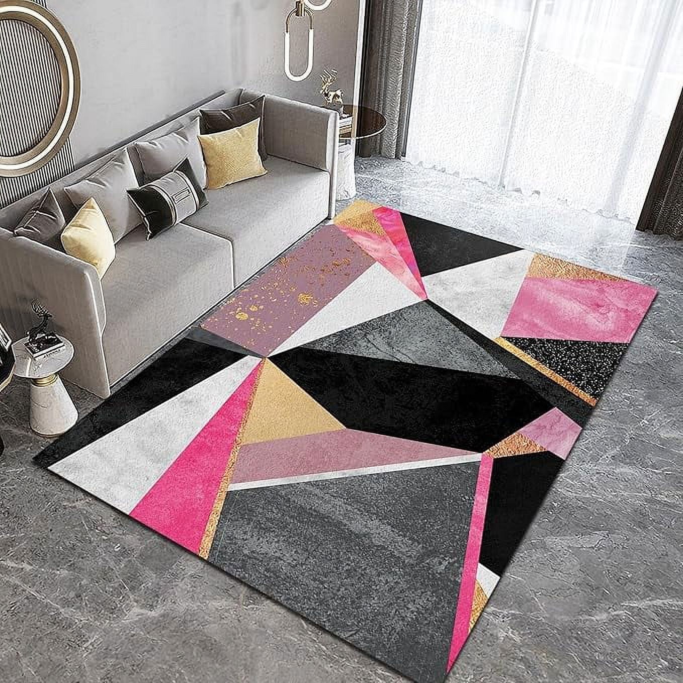 Study Rug Designs Geometric Living Room Area Rugs, Modern Black White Gray Pink Gold Foil ...