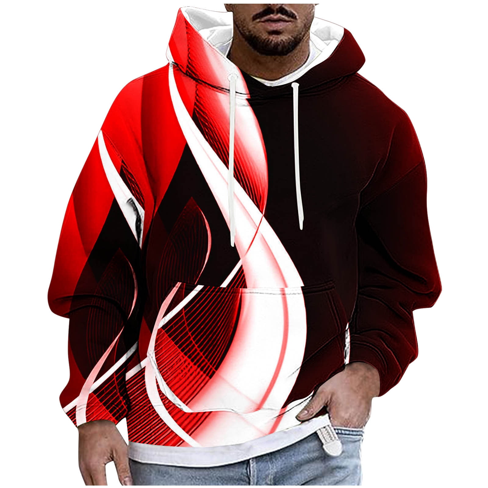 Geometric Long Sleeve Shirt Men Fall Sweatshirts Plus Size Mens