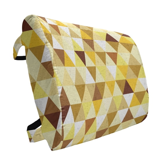 Abstract Lumbar Pillow, Triangle Pattern with Rhombus Shape Geometric Funky Shapes Vintage Art, Soft Back Cushion for Office Chairs with Adjustable Straps, 14" x 13", Yellow Brown White, by Ambesonne