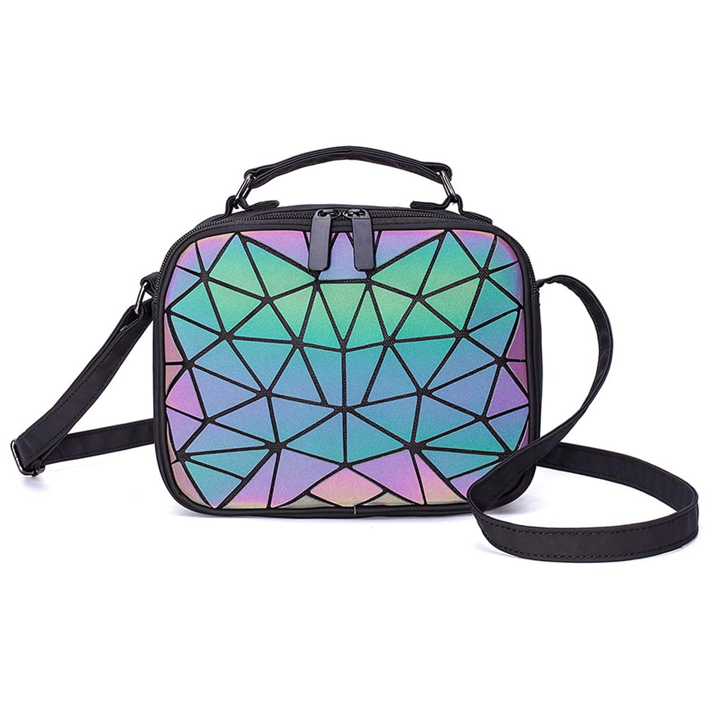 The Sole Club Geometric Luminous Medium & Small Sling bag for Women COMBO I  Holographic Reflective Color changing bag with detachable chain detailing :  : Fashion