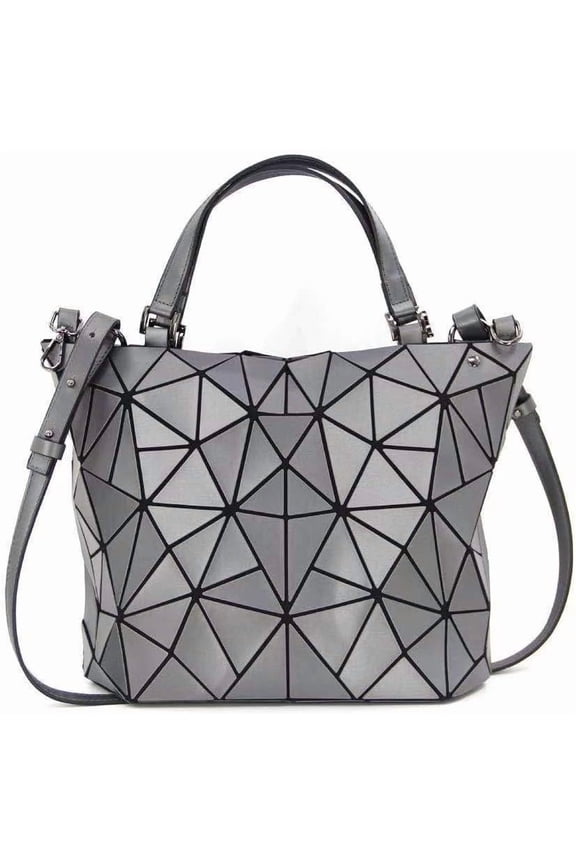 Women's Geometric Holographic Purse - Shard Lattice Glow Eco-Friendly Vegan Leather Handbag-Silver