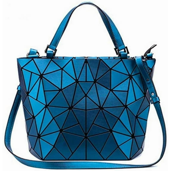 Lohol Women's Geometric Holographic Purse - Shard Lattice Glow Eco-Friendly Vegan Leather Handbag-Blue