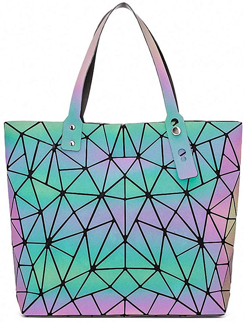 Geometric Luminous Tote Bag Holographich Purses and Handbags Flash Reflactive Crossbody Bag for Women Walmart Business Supplies