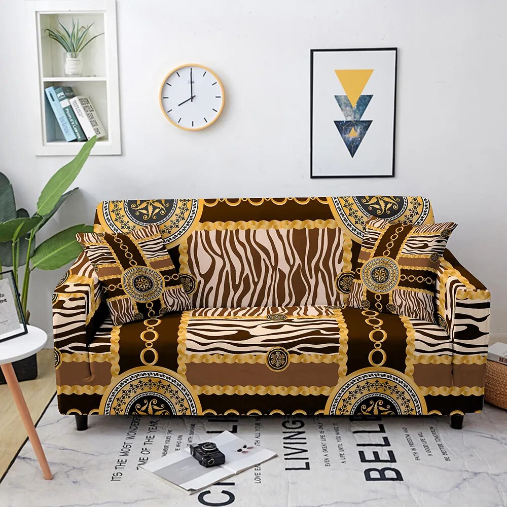 Geometric Luxury Sofa Covers for Living Room Gold Chain Stretch