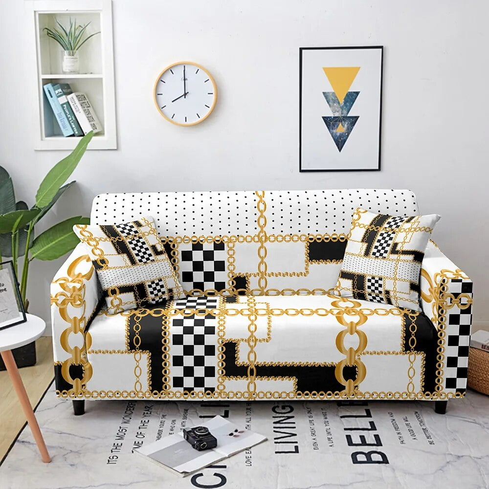 Geometric Luxury Sofa Covers for Living Room Gold Chain Stretch