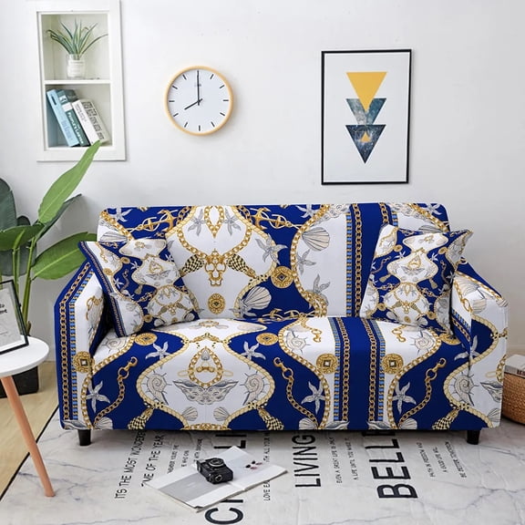 Geometric Luxury Sofa Covers for Living Room Gold Chain Stretch Slipcover Sectional Couch Cover 1/2/3/4 Seater Housse Canapé