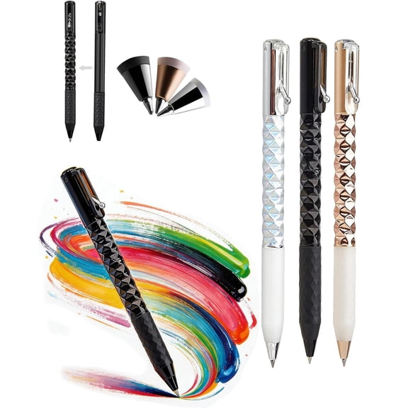 Geometric Magnetic Fidget Pen for Stress Relief, 0.5mm Retractable Metal Transformable Desk Pen, Shape Shifting Writing Tool for Office, Adult Anxiety Gift(RL 3 PCS)