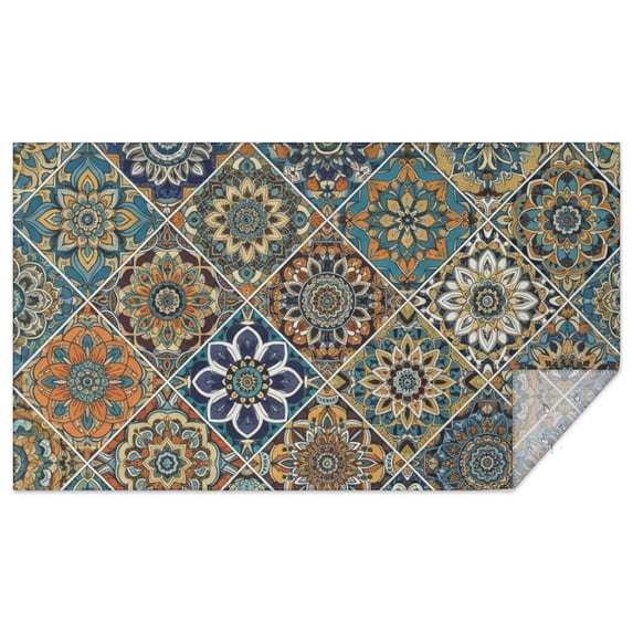 Geometric Mandala Beige Pattern Waterproof Tablecloth, Rectangular ...