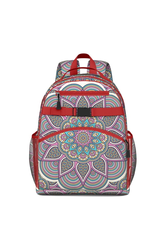 Geometric Mandala Design Backpack - Lightweight & Adjustable Book Bag with Side Pockets