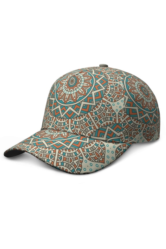 Geometric Mandala Design Baseball Cap – Tribal Ethnic Dad Hat Featuring Sacred Symbolic Pattern, Vintage Boho Artistic Spiritual Style