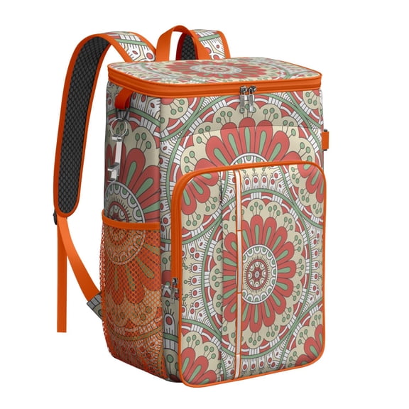 Geometric Mandala Design Cooler Backpack - 20L Leakproof Picnic Backpack, Durable & Portable for Beach & Camping Trips