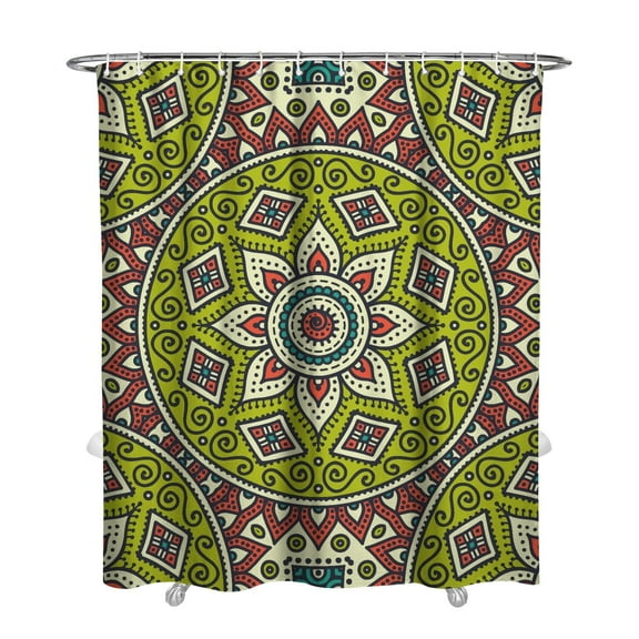 Geometric Mandala Design Shower Curtain Waterproof Bathroom Drape Fade-Resistant Fabric 72x84 Inch with 12 Hooks